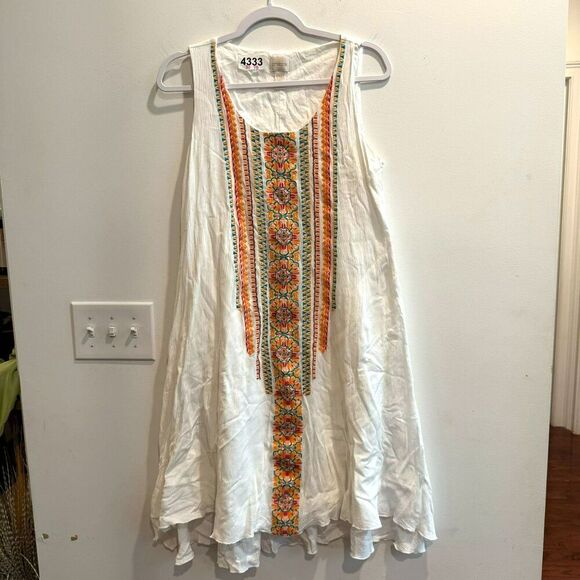 Chico's Womens Ivory Midi Tank Dress M 1.5P Embroidered Trim Pullover Sleeveless - Picture 7 of 8